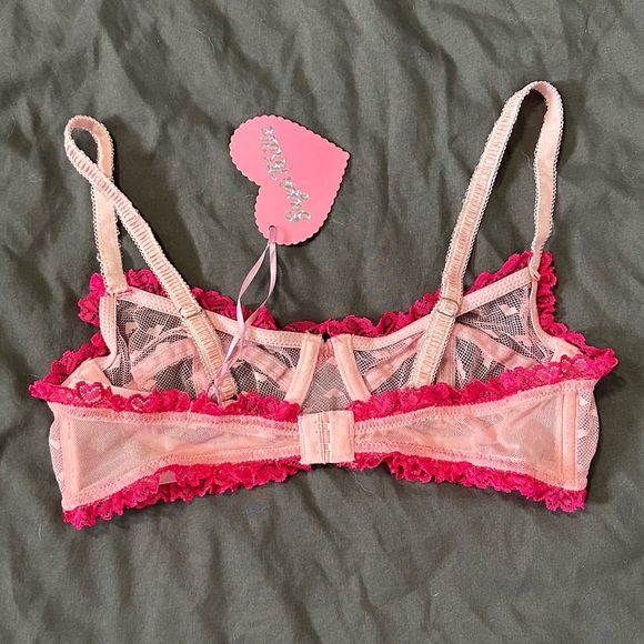 Discontinued Sugar Thrillz for Dolls Kill Flirty Pink Heart Mesh Lingerie Set - Picture 4 of 12